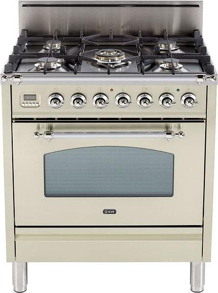 Ilve UPN76DVGGAX Antique White, Chrome Trim