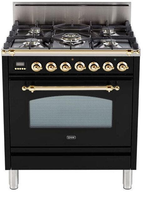 Ilve UPN76DVGGN Gloss Black, Brass Trim