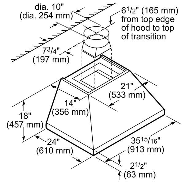 Thermador HPCB36NS 36 Inch Wall Mount Chimney Hood