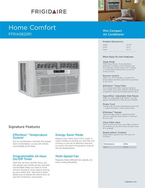 Frigidaire FFRA0822R1 8,000 BTU Window Air Conditioner