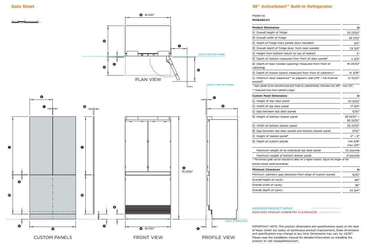 DCS RS36A80JC1 Door Panel Required