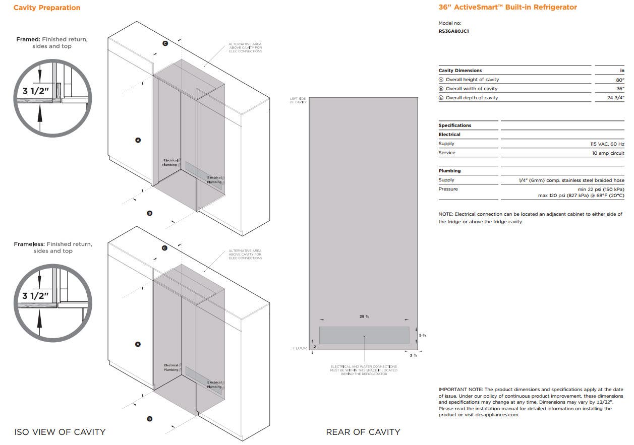 DCS RS36A80JC1 Door Panel Required