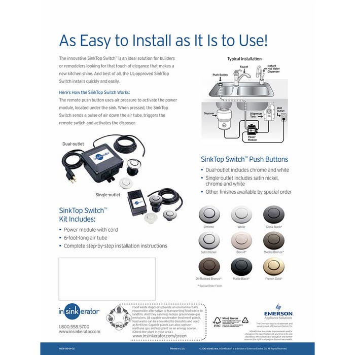 Insinkerator STSSO Single Outlet SinkTop Switch