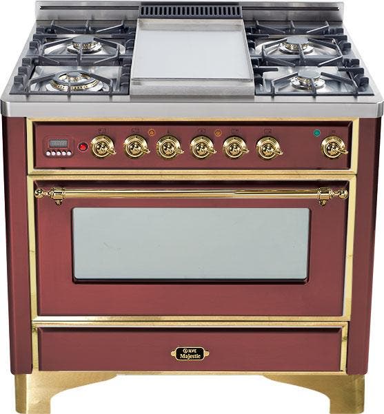 Ilve UM90FDMPRB Burgundy with Brass Trim