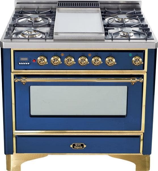 Ilve UM90FDMPBL Midnight Blue with Brass Trim
