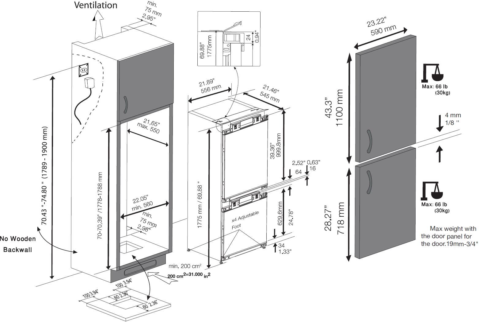 Blomberg BRFB1050FFBIN 22 Inch Built-in Bottom-Freezer Refrigerator