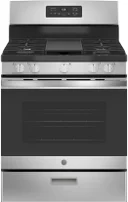30 Inch Free-Standing Gas Range with 5 Sealed Burners, 5.0 cu. ft. Oven Capacity, Broiler Drawer, Continuous Grates, Delay Bake, Steam Clean, Simmer Burner, Power Boil Burner, Central Oval Burner, and Integrated Non-Stick Griddle