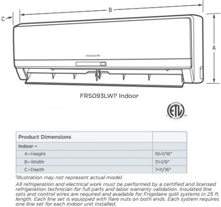 Frigidaire FRS093LW1 FRS093LS1 - Indoor Unit