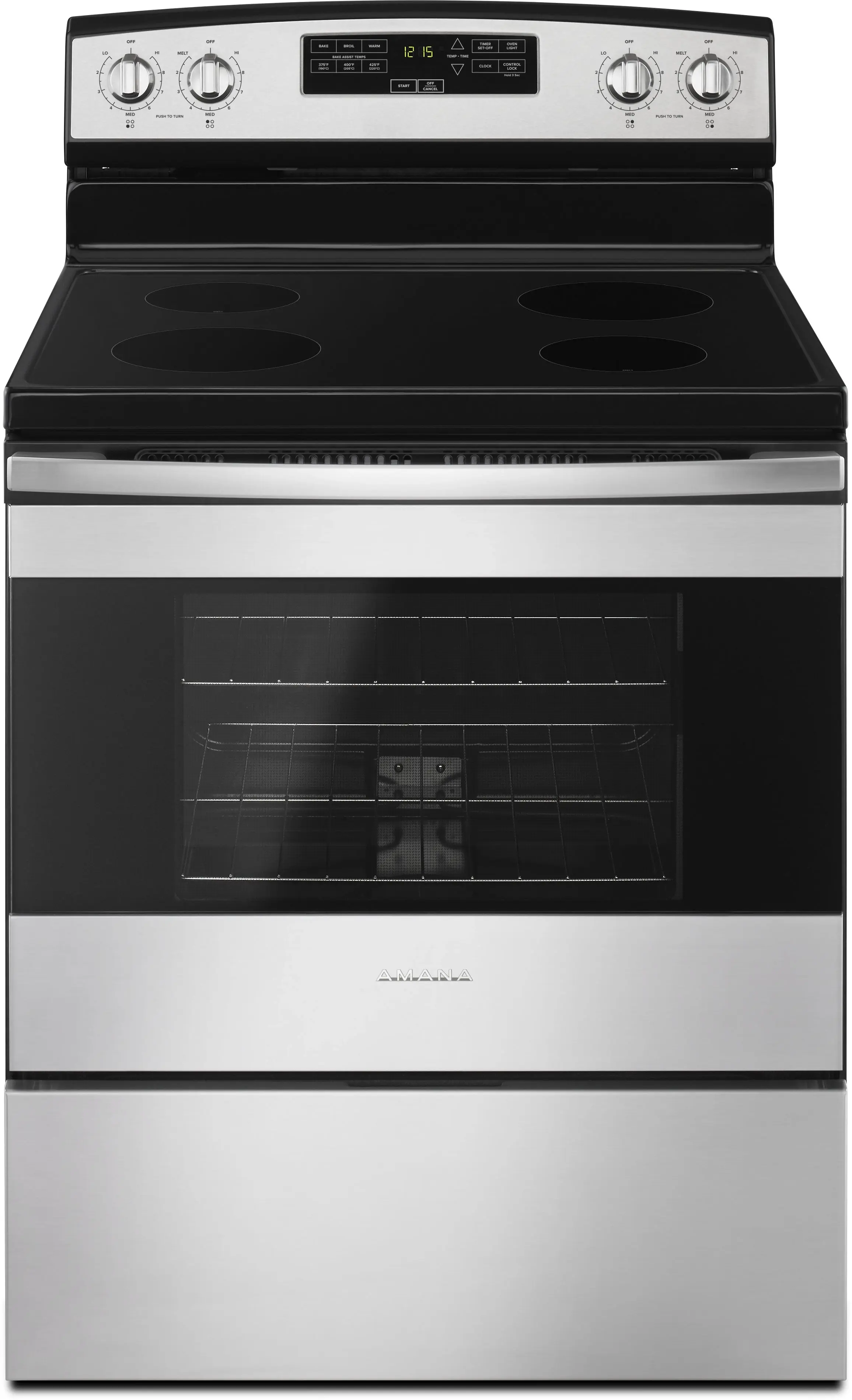Amana AER6303MFS Black on Stainless Steel