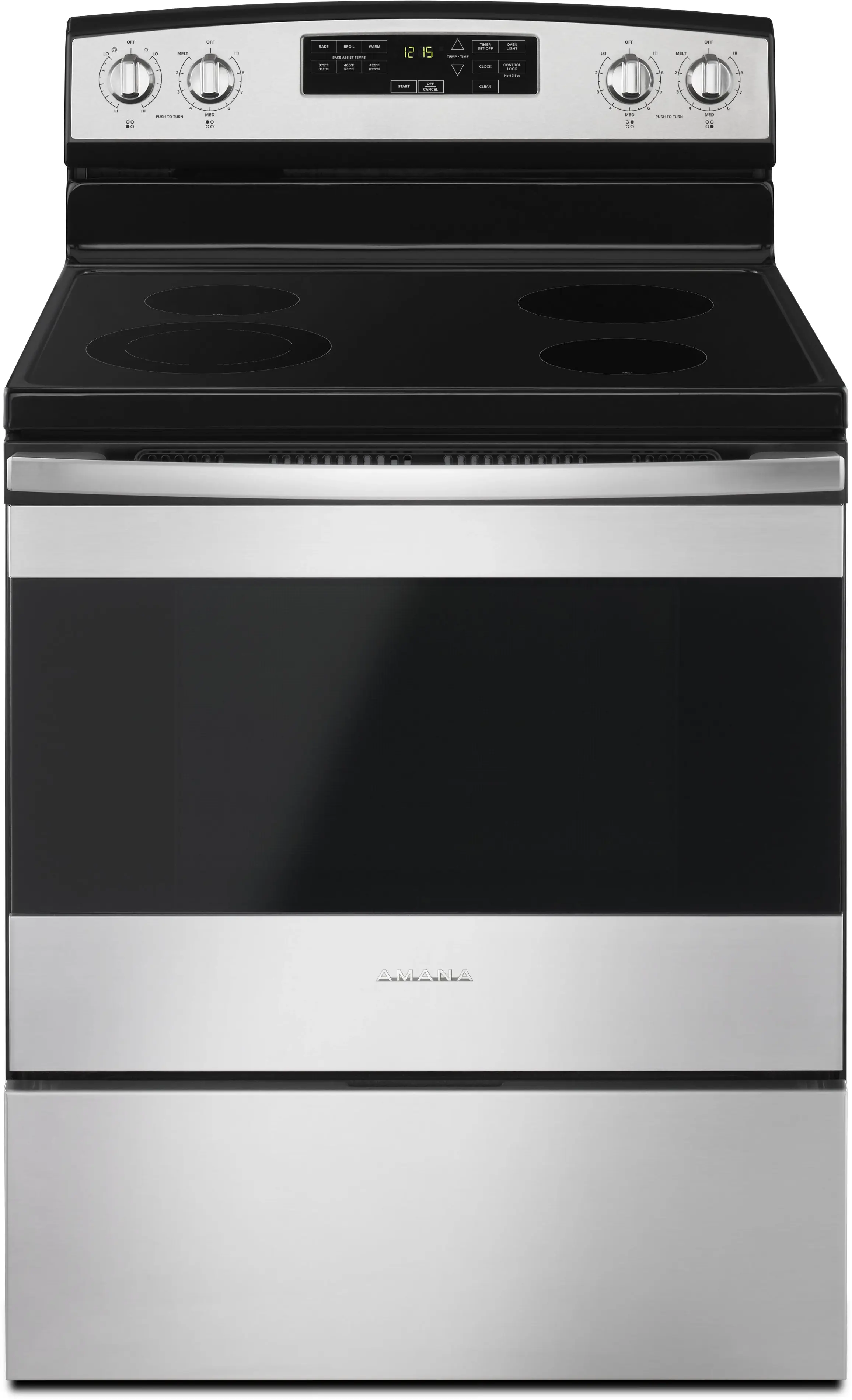 Amana AER6603SFS Black on Stainless Steel