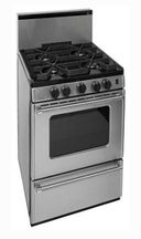 24 Inch Gas Range with 4 Sealed Burners, Continuous Cast Iron Grates, Battery Ignition, Stainless Steel Backguard, Stainless Steel Commercial Handles, 2 Oven Racks, Broiler Drawer and ADA Compliant