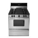 30 Inch Gas Range with 4 Sealed Burners, Continuous Cast Iron Grates, Electronic Ignition, Glass Backguard with Electronic Clock-Timer, Stainless Steel Commercial Handles, 2 Oven Racks and Broiler Drawer