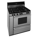 36 Inch Gas Range with 6 Sealed Burners, Continuous Cast Iron Grates, Griddle, Electronic Ignition, Black Clock-Timer Tempered Glass Backguard, Stainless Steel Commercial Handles, 2 Oven Racks, Broiler Drawer and Storage Compartment