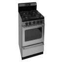 20 Inch Gas Range with 4 Sealed Burners, Continuous Cast Iron Grates, Backguard with Electronic Clock, Electric Ignition, Stainless Steel Commercial Handles, 2 Oven Racks and Broiler Drawer