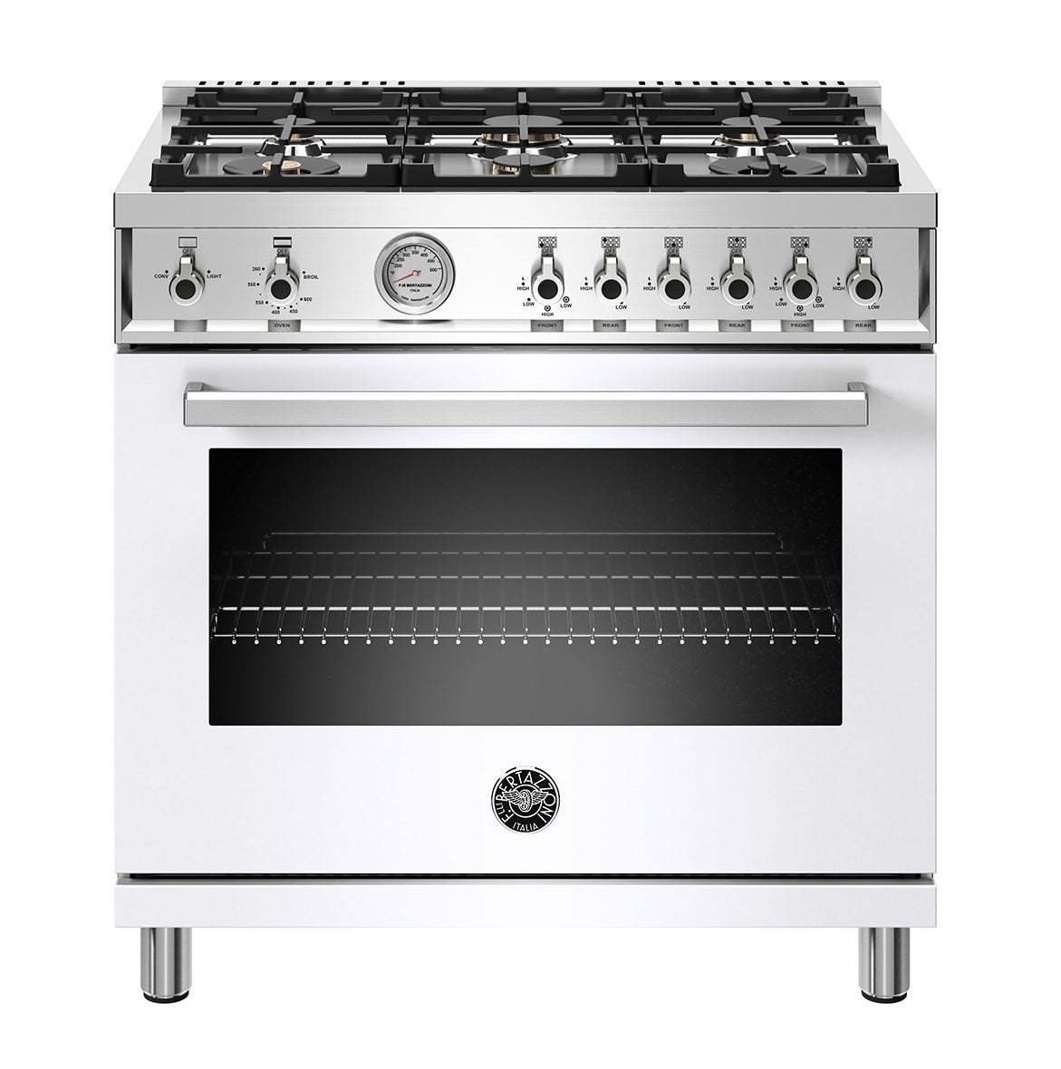 Bertazzoni PROF366GASBITLP36 Inch All Gas Range, 6 Brass Burners Rosso