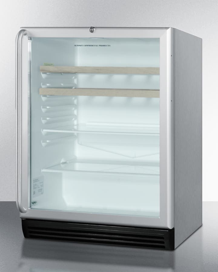 Summit SCR600BLCSSRC Stainless Steel Cabinet with Wooden Shelves