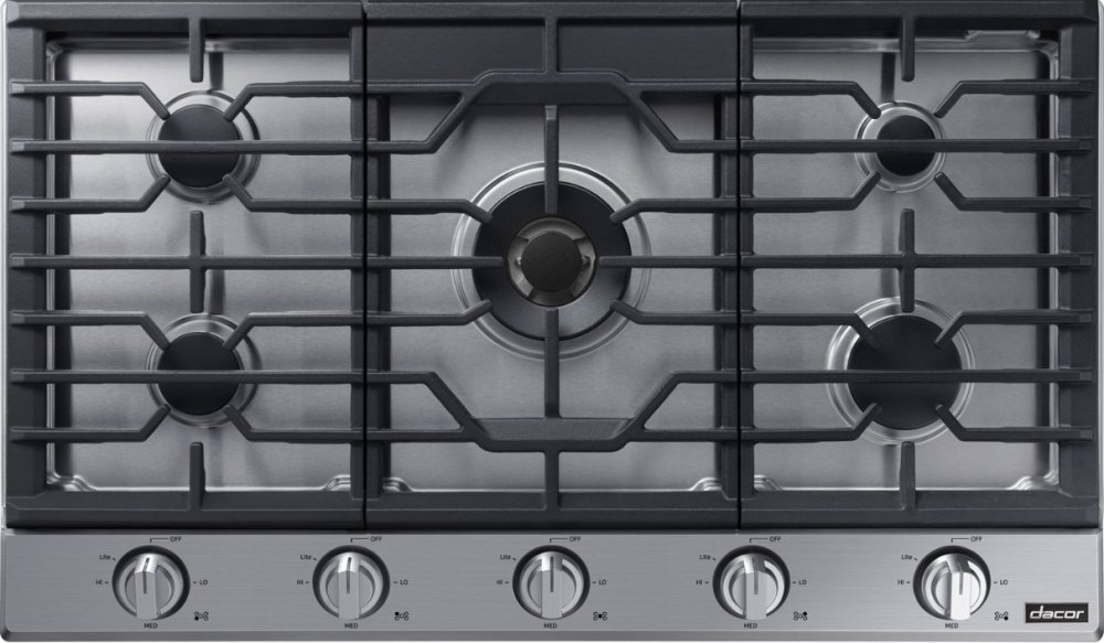 Dacor DTG36P875NS 36 Inch Natural Gas Smart Cooktop Silver