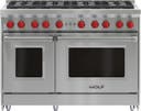 48 Inch Freestanding Pro-Style Gas Range with 8 Dual-Stacked Sealed Burners, 4.4 cu. ft. Convection Large Oven, Infrared Broiler, Continuous Cast-Iron Grates, Red Control Knobs, Island Trim and Star-K Certified