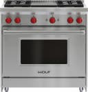 36 Inch Freestanding Pro-Style Gas Range with 5.5 cu. ft. Convection Oven, 4 Dual-Stacked Seal Burners, Infrared Griddle, Infrared Broiler, Red Control Knobs, Island Trim and Star-K Certified