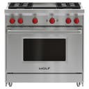 36 Inch Freestanding Pro-Style Gas Range with 5.5 cu. ft. Convection Oven, 4 Dual-Stacked Seal Burners, Infrared Griddle, Infrared Broiler, Red Control Knobs, Island Trim and Star-K Certified