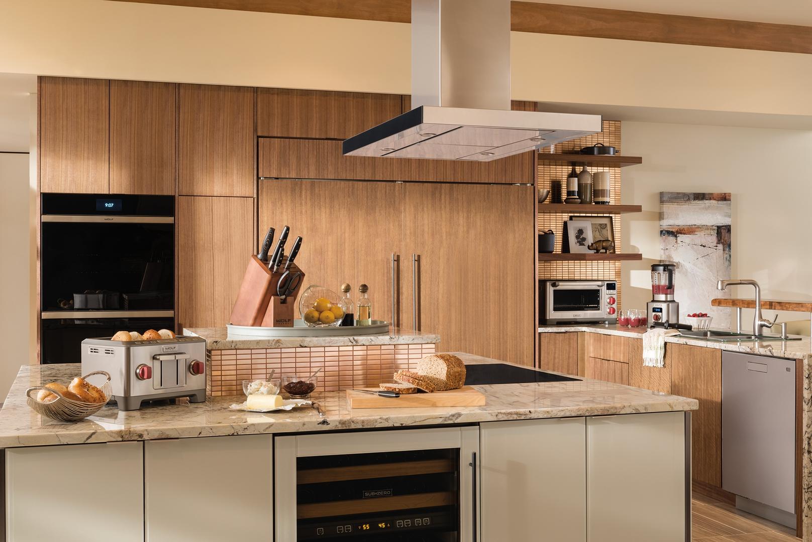 Wolf VI42B 42 Inch Island Chimney Range Hood: Black | Plesser's