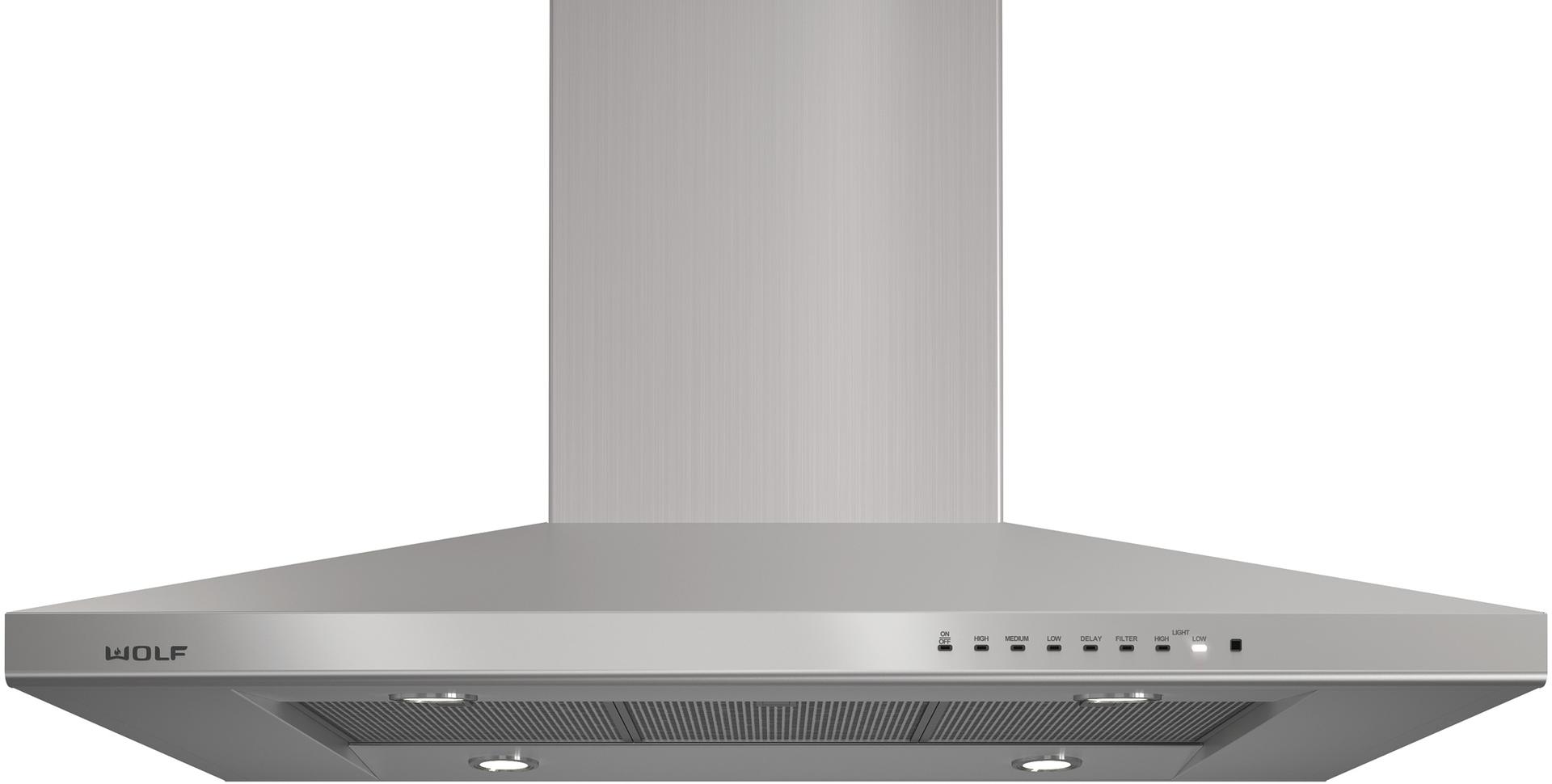 Wolf VI42S 42 Inch Island Chimney Range Hood: Stainless Stainless
