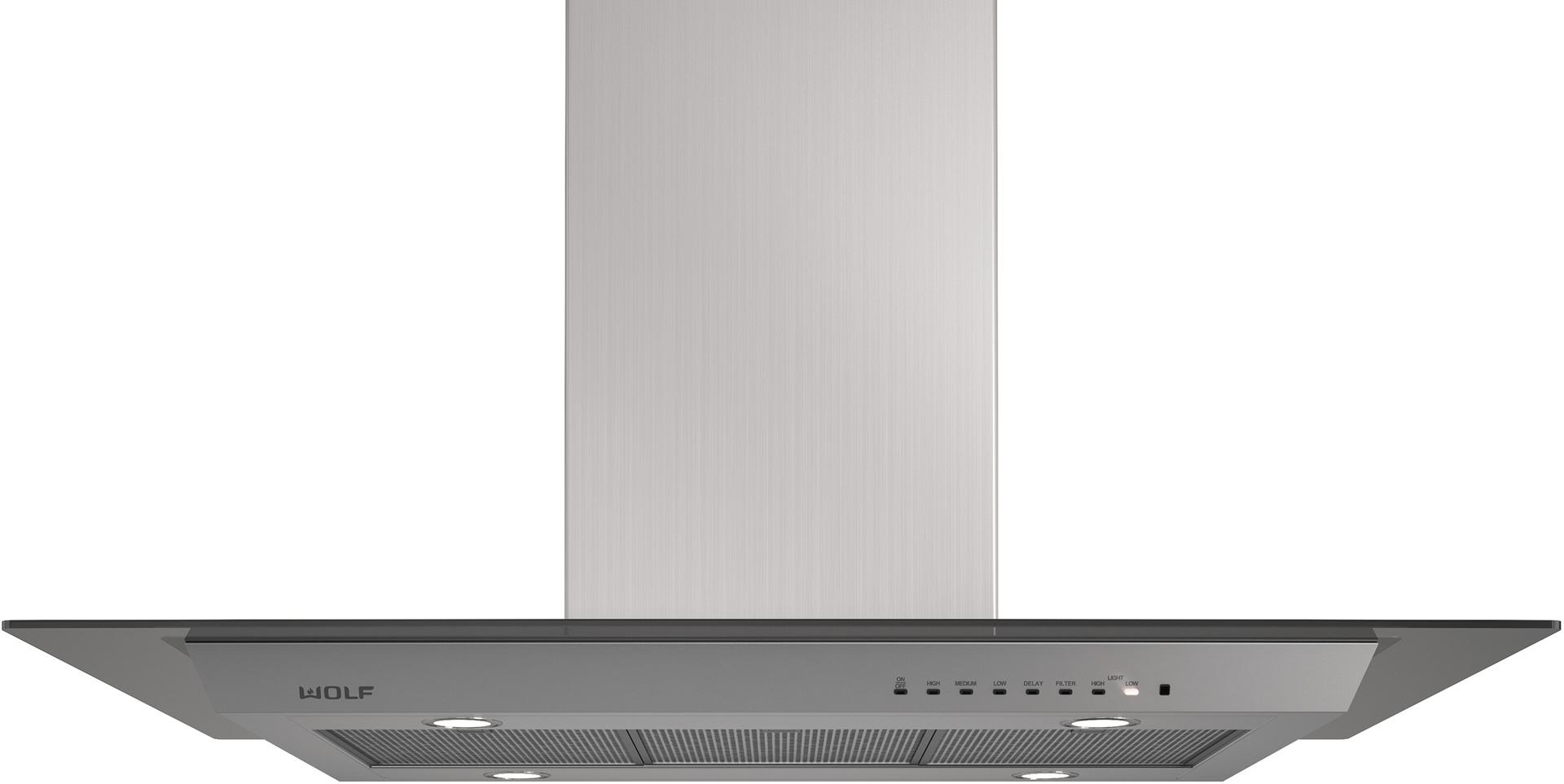 Wolf VI45G 45 Inch Island Chimney Range Hood: Stainless Stainless
