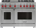 48 Inch Pro-Style Gas Range with 6 Dual-Stacked Sealed Burners, 4.4 cu. ft. Convection Large Oven, Griddle, Infrared Broiler, Red Control Knobs, Island Trim and Star-K Certified