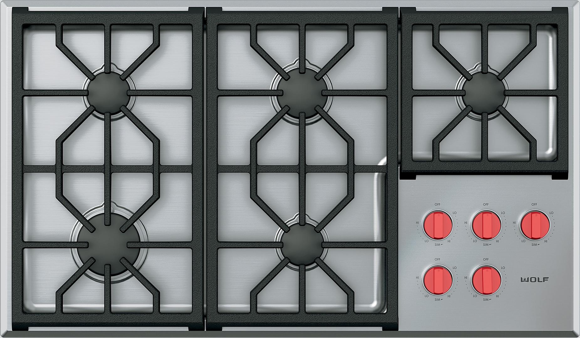 Wolf CG365PS 36 Inch Professional Gas Cooktop: Stainless Steel