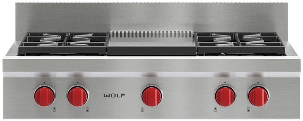 Wolf SRT364G 36 Inch Pro-Style Gas Rangetop Stainless Steel