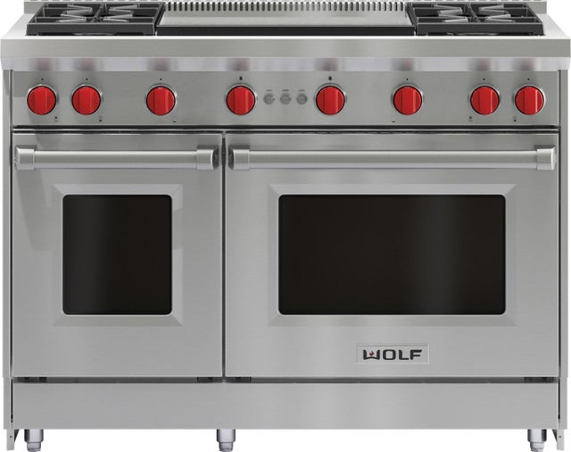 Wolf GR484DGLP 48 Inch Pro-Style Gas Range with 4 Dual-Stacked Se...