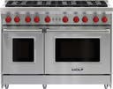 48 Inch Freestanding Pro-Style Gas Range with 8 Dual-Stacked Sealed Burners, 4.4 cu. ft. Convection Large Oven, Infrared Broiler, Continuous Cast-Iron Grates, Red Control Knobs, Island Trim and Star-K Certified