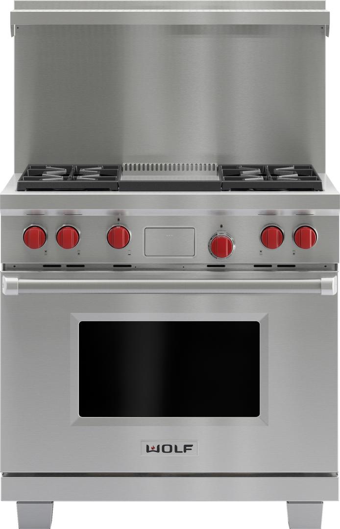 Wolf DF364G 36 Inch Pro-Style Dual-Fuel Range Stainless Steel