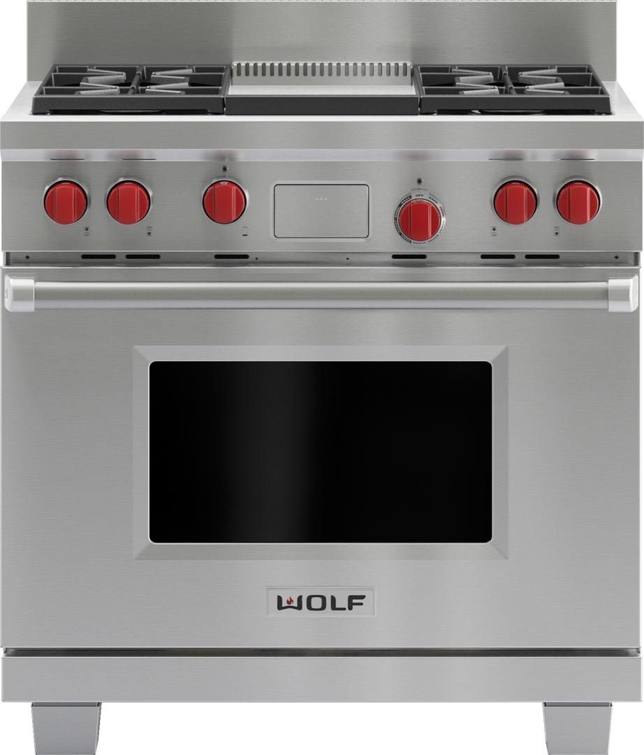 Wolf DF364G 36 Inch Pro-Style Dual-Fuel Range Stainless Steel