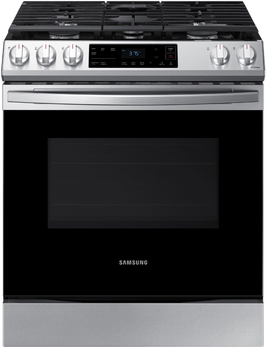 30 Inch Slide-In Gas Smart Range with 5 Sealed Burners, 6 Cu. Ft. Oven Capacity, Storage Drawer, Continuous Grate, Self Clean, Ready2Fit™ Guarantee, Flexible Cooktop, and Star-K Certified || NX60T8111SS NX60T8111SS/AA