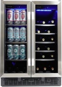 60 Beverage Can and 27 Wine Bottle Capacity, wave storage cradles wine on bottle shelf, active cooling minimizes temperature stratification, New Capacitive touch controls, Blue LED lighting is 50% brighter with two light settings: 50% or 100% illumination for 2 hours, New Handle, Temperature memory, Temp and Door Ajar Alarm