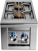 13 Inch Built-In Double Side Burner with Two 15,000 BTU Brass Burners, Hot Surface Ignition, Blue LED Control Illumination