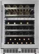 51 Bottle Integrated Wine Cooler, Low-E dual pane argon filled glass door, New pro style handle is 20% longer than previous model, Door lock, 3 adjustable clear glass Pro-glide shelves with anti vibration and 100% extension, Artic White or Azure Blue LED lighting is 50% brighter with two light settings: 50% or 100% illumination for 2 hours, Digital Capacitive touch controls, Temperature memory, Temp and Door Ajar alarm