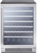 24 Inch Single Zone Wine Cooler with 5.6 Cu. Ft. (53 Bottle) Capacity, PreciseTemp™, Active Cooling, Vibration Dampening, Wood Racks, Dual-Pane, 3-Color LED Lighting, Touch Controls, Sabbath Mode, and Star-K Certified