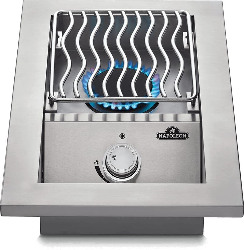 14 Inch Built-In Single Range Top Burner with 10,000 BTUs, 100 sq. in. Total Cooking Area, Iconic Wave™ Cooking Grids, Night Light™ Knobs, Instant Jetfire™ Ignition, and Stainless Steel Protective Cover
