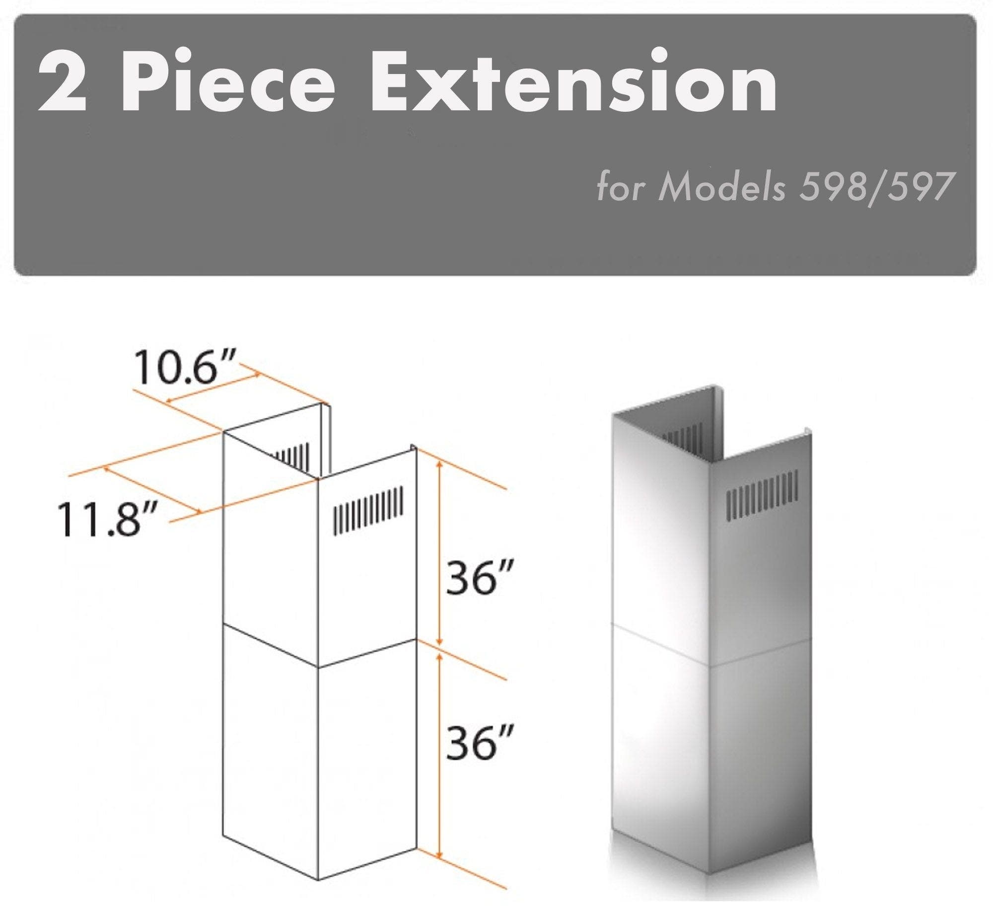 Zline 2PCEXT587597 Brushed 430 Stainless Steel