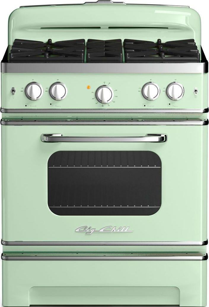 Big Chill BCR30JGNG 30 Inch Retro Gas Range: Jadite Green, Natural