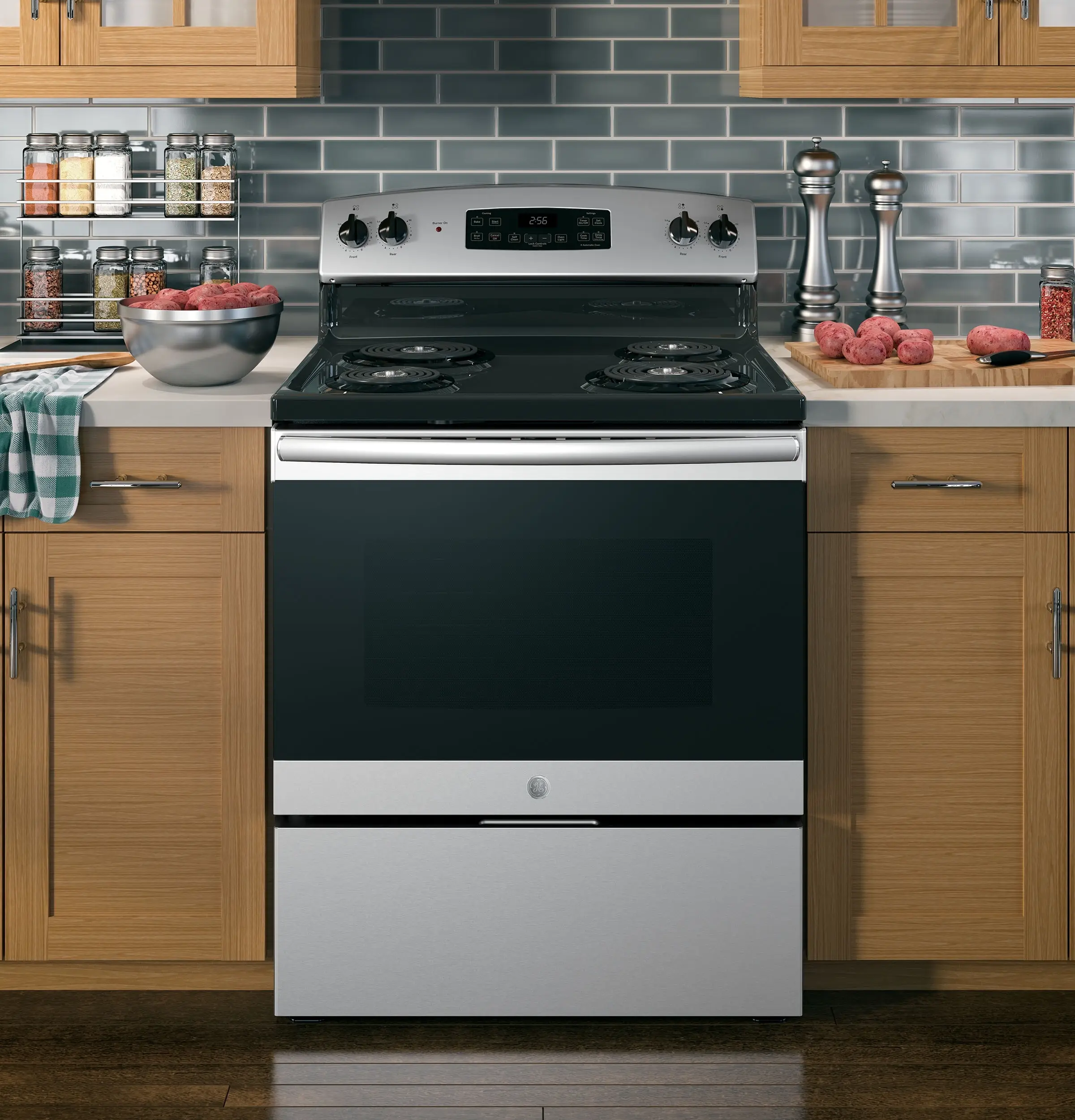 GE JB256RMSS Stainless Steel with Black