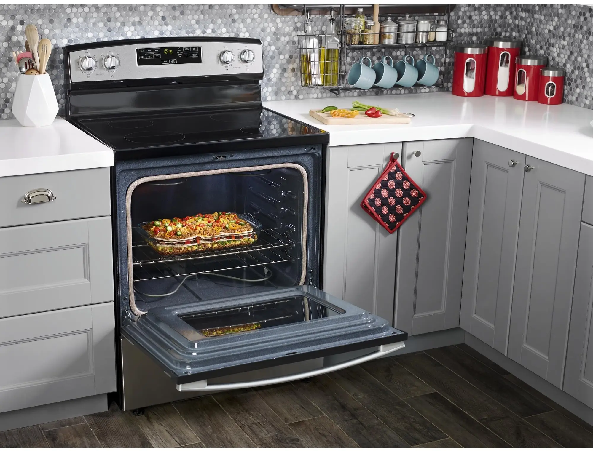 Amana AER6303MFS Black on Stainless Steel