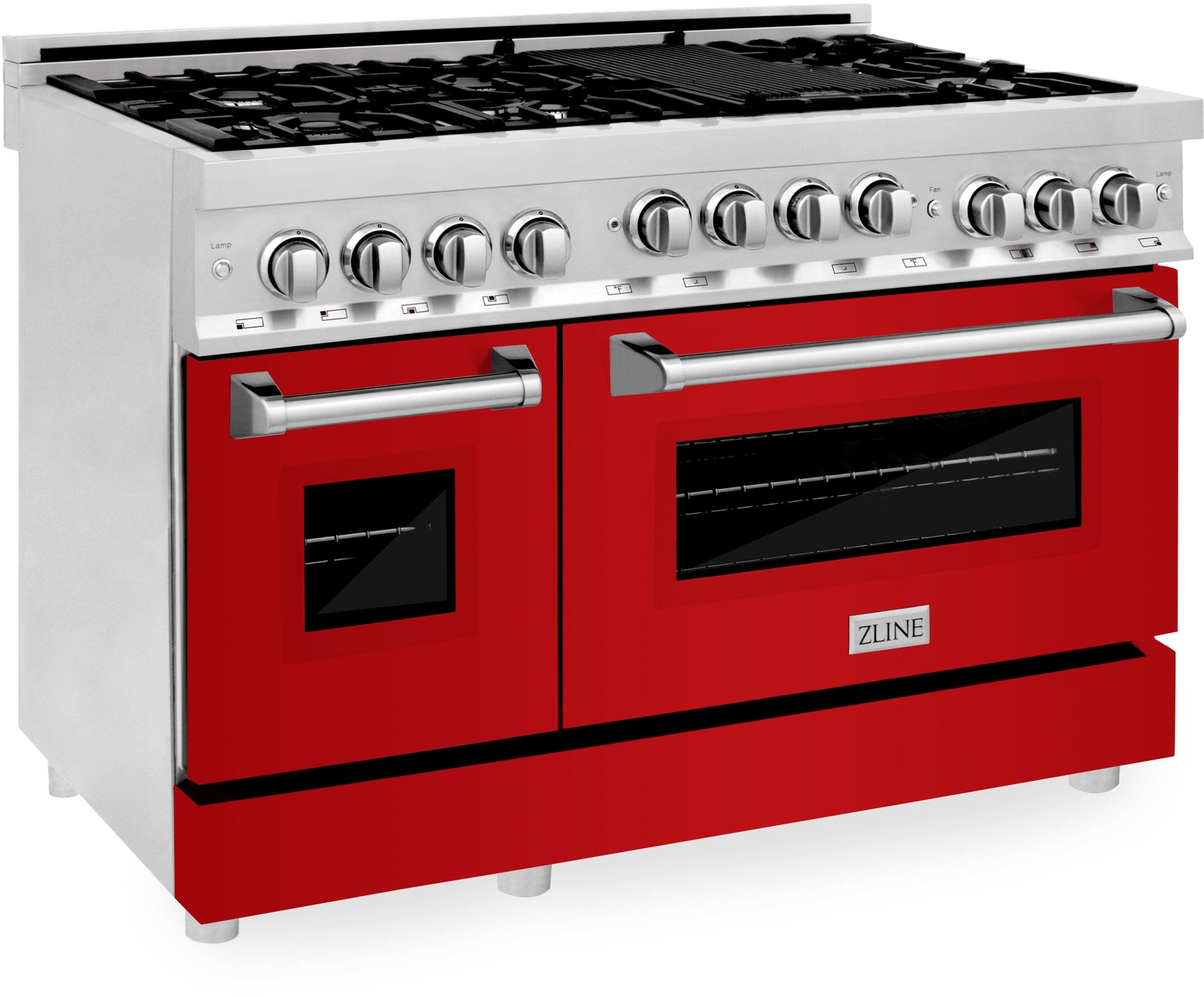 Zline RGRG48 Stainless Steel And Red Gloss Door