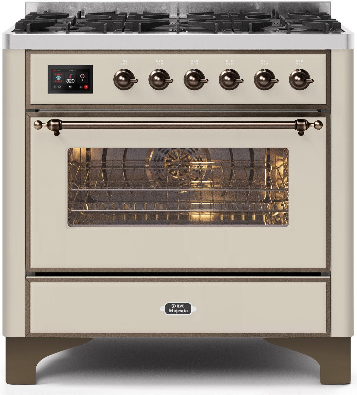 Ilve UM096DNS3AWB Natural Gas In Antique White W/ Bronze Trim