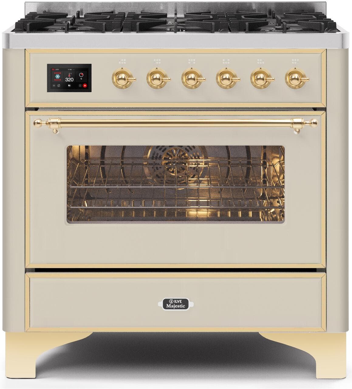Ilve UM096DNS3AWG Natural Gas In Antique White W/ Brass Trim