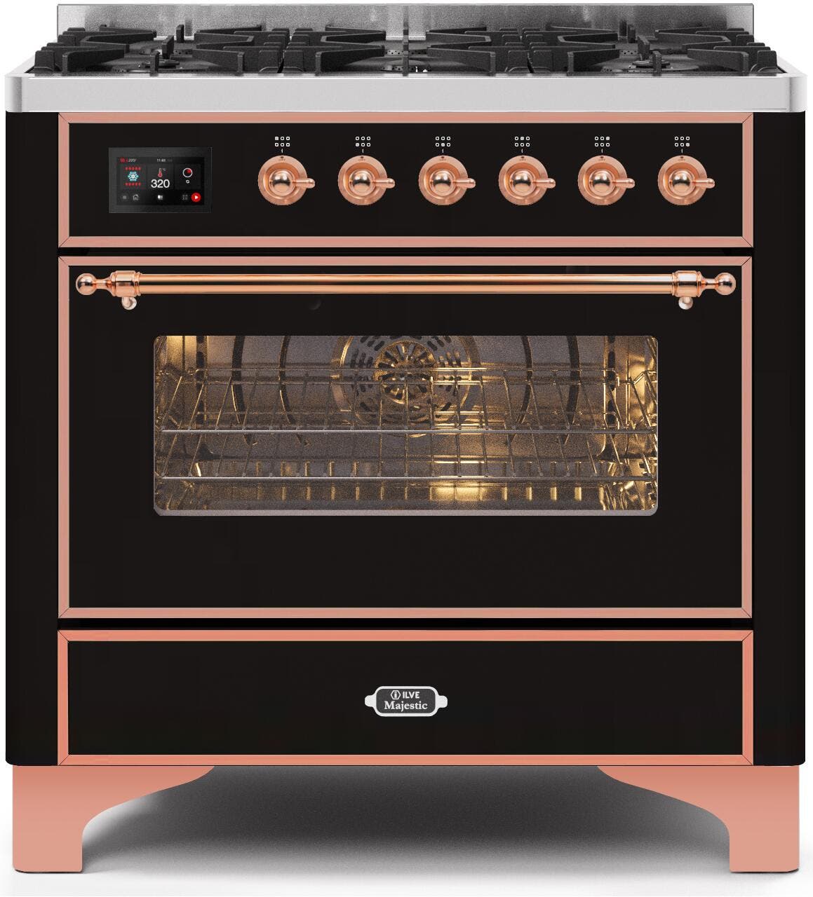 Ilve UM096DNS3BKPLP Liquid Propane In Glossy Black W/ Copper Trim