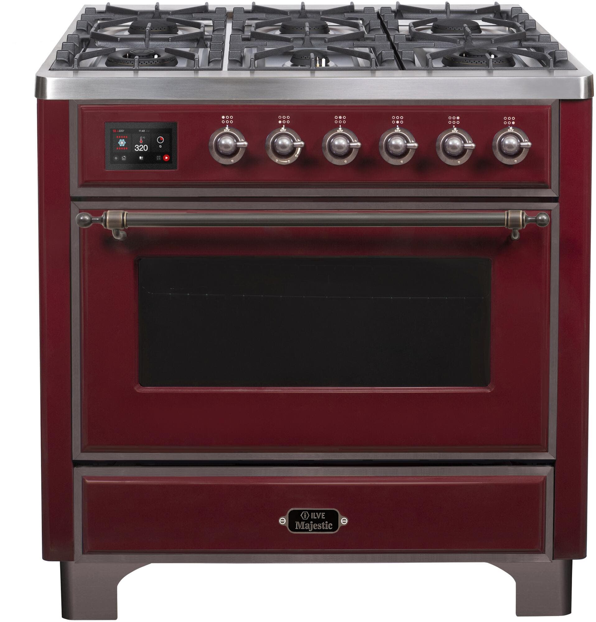 Ilve UM096DNS3BUB Natural Gas In Burgundy W/ Bronze Trim