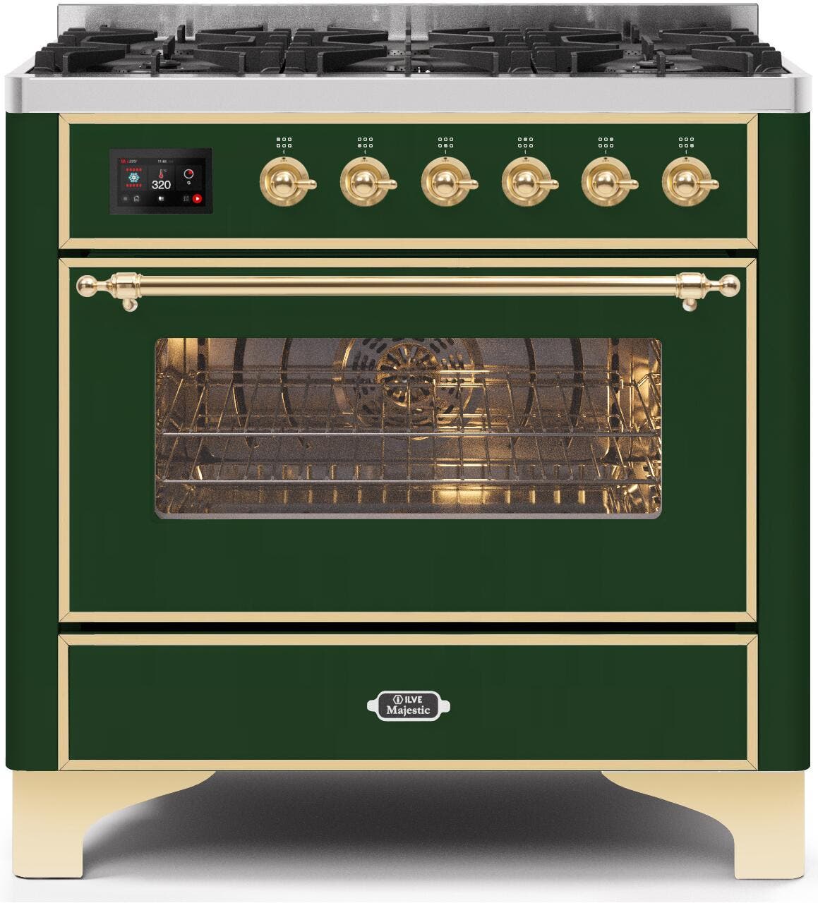 Ilve UM096DNS3EGG Natural Gas In Emerald Green W/ Brass Trim